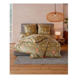 Bettwäsche WÄSCHEPUR Gr. 1, grün (oliv), B/L: 135cm x 200cm, 2-teilige Garnitur St., 2-teilige Garnitur St., Mako-Satin, B/L: 80cm x 80cm, Mako-Satin, 100% Baumwolle, Bettwäsche