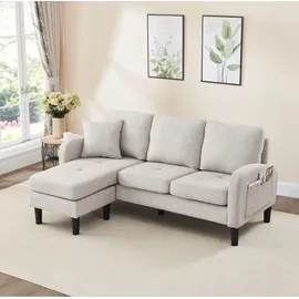 Merax Eckcouch Leinen 3-Sitzer Beige
