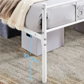 Yaheetech Bettrahmen Metallbett für 140 x 200 cm Matratze, Gästebett für kleine Räume, Weiß