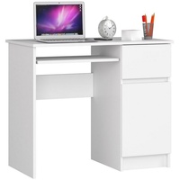 Home Collective Computertisch Bürotisch mit ausziehbarer Tastaturablage, Laminatplatte mit ABS-Kante, mit 1 Schublade und 1 Tür rechts 90 x 50 x 77 cm, weiß weiß