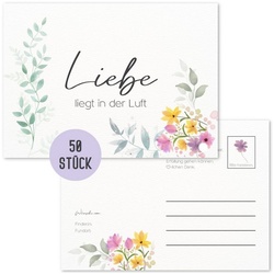 Things of Happiness Grußkarten 50 Stück Ballonkarten Hochzeit, Ballonflugkarten als Hochzeitsspiel, im Boho Stil, Postkarten Luftballons, extra leicht bunt|rosa