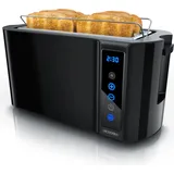 Arendo Toaster 4 Scheiben, Langschlitz, Edelstahl, 1500W, Touch, Display mit Restzeitanzeige, Brötchenaufsatz, Auftaufunktion, Wärmeisolierendes ... - Schwarz