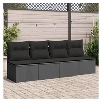 vidaXL Gartensofa mit Kissen 4-Sitzer Schwarz Poly Rattan