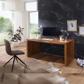 KADIMA DESIGN Schreibtisch BOHA Massiv-Holz Computertisch 200 cm breit Echtholz Design Ablage Büro-Tisch