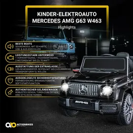 Actionbikes Motors Kinder-Elektroauto Mercedes AMG G63 W463, Bremsautomatik, 3-6 km/h, Soft-Start, LED, Fernbedienung (Schwarz)