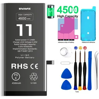 Akku für iPhone 11 4500mAh Ersatzakku Hohe Kapazität 0 Zyklen mit professionellen Reparaturwerkzeugen und Klebstoff für Modell A2111 A2221 A2223 (für iPhone 11)