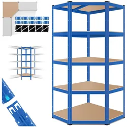MASKO® Eckregal Lagerregal Schwerlastregal, Kellerregal, 180x75x40cm , bis 875 kg, 5 verstellbare Ablagen, MDF-Platten Regal aus Metall, Steckregal, Werkstattregal, Keller, Garage
