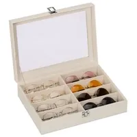 Relaxdays Brillenbox für 8 Brillen Weiß,Creme,Silber