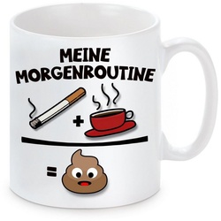 Herzbotschaft Tasse Kaffeebecher mit Motiv Meine Morgenroutine, Keramik, Kaffeetasse spülmaschinenfest und mikrowellengeeignet