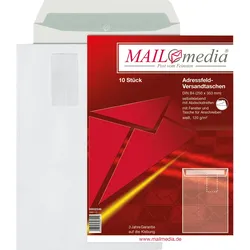 MAILmedia Versandtasche 30002546 B4 mit Fenster haftklebend weiß 120g 10 Stück