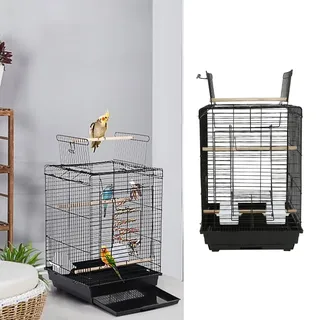 MINGYI Kleiner Vogelkäfig für den Innen- und Außenbereich, Vogelkäfig mit Griffen, Voliere für Papageien/Wellensittiche/Kanarienvogel/Parakeet/Nymphensittiche/Finken (Schwarz, 40 x 40 x 58 cm)