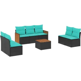 vidaXL Gartensofa-Set mit Kissen, schwarzes Polyrattan