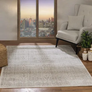 Livabliss Evora Vintage groß - Orientalischer Wohnzimmer 160x215 cm, Esszimmer, Schlafzimmer - Boho Kurzflor e für einfache Pflege - Beige, Braune und Elfenbein