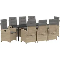 VidaXL 9-teiliges Garten-Esstisch-Set mit Kissen Beige Poly Rattan