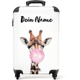 NoBoringSuitcases.com® Koffer personalisiert, Kinder Koffer- 55x40x20cm Handgepäck Trolley, Kindergepäck - Kinder Handy- Giraffe mit Kaugummi - Leicht - Koffer mit Namen Initialen