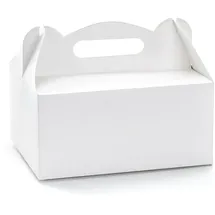 Partydeco Tortenschachtel mit Griff 19x14x9cm lebensmittelechte Faltschachteln Pappschachteln Torten Kuchen Geschenke Schachteln Tortenkartons Hochzeit Weiß