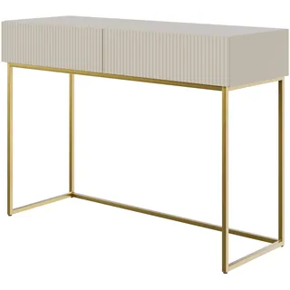 Selsey Schminktisch Makeup Tisch Frisiertisch Kosmetiktisch 110 cm Mit 2 Schubladen Veldio Graubeige Goldene Beine