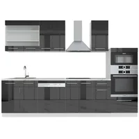 Vicco Küchenzeile Anthrazit Hochglanz/Weiß 300 cm mit Hochschrank, AP