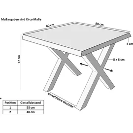 Sam Esstisch Baumkante Holz-Optik Grau 80 x 80 X-Gestell schwarz JOSY