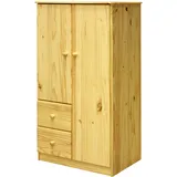 Möbilia Kleiderschrank | mit 2 Türen, 2 Schubladen | Kiefer-Holz massiv | naturfarben lackiert | B 80 x T 43 x H 136 cm | 19020062 | Serie SCHRANK
