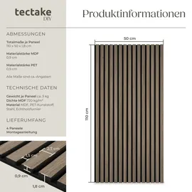 Tectake Wandpaneel Akustik Eiche Dunkel 4 St. 50 x 110 cm