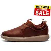 Hush Puppies Niles Herren Leder Freizeitschuhe Bequem Kleid Schuhe Brown