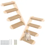 DAJAVE 2 Stück Kletterwand Katzen Katzentreppe Wand 8 Stufen,Katzenleiter mit Juteseil,Katzenbretter für die Wand, Katzen Treppe,Katzentreppe Kletterwand Katze für Katze Klettern Spielen(20 kg Tragen)