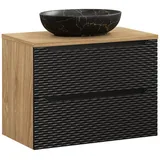 Lomadox Waschtisch OLUO-56-BLACK, 80cm mit Aufsatzwaschbecken, Eiche mit schwarz, 3D-Oberfläche schwarz