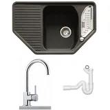 Teka Spülenset Teka Küchenspüle Granit Texina 45 e-tg und Franke Armatur Hochdruck - schwarz / Chrom