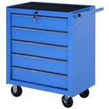 Homcom Fahrbarer Werkstattwagen mit 5 Schubladen blau 67,5 x 33 x 77 cm (BxTxH ohne Räder)