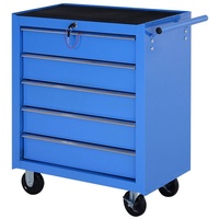 Homcom Fahrbarer Werkstattwagen mit 5 Schubladen blau 67,5 x 33 x 77 cm (BxTxH ohne Räder)