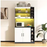 Flieks Hochschrank KüchenBuffet (100x47x187 cm, 1-St., höhenverstellbare seitliche Ablagefächer) Küchenschrank mit LED-Beleuchtung Bücherschrank Highboard weiß