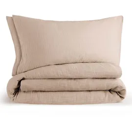 Blumtal Musselin Sommerbettwäsche Taupe Schwarz 200 x 200 cm + 2 x 40 x 80 cm
