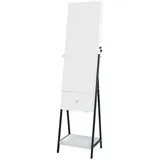 COSTWAY Schmuckschrank mit Spiegel, LED & abschließbarer Tür, stehend,braun weiß