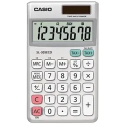 Casio Taschenrechner, SL-305ECO, silber, 8-stelliges Display, Solar/Batteriebetrieb