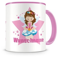 Samunshi® Kindertasse mit Namen Tasse Fee auf Pilz Personalisierte Tasse mit Namen Kinder Kinderbecher mit Namen Kindergarten rosa 300ml