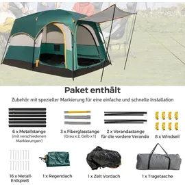 Costway Tunnelzelt 4-6 Personen Grün