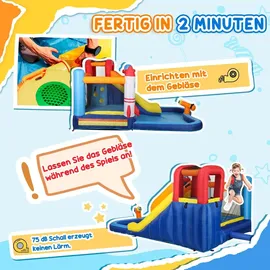aiyaplay Hüpfburg mit Gebläse Rutsche Planschbecken Kletterwand Bunt
