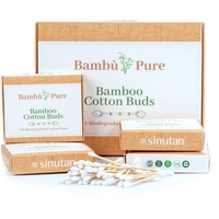 Bambus Wattestäbchen | 100% Plastikfrei | Biologisch Abbaubar | Vegan und Nachhaltig | Reines Naturprodukt | Wattestäbchen aus Bambus & Baumwolle | Sinutan