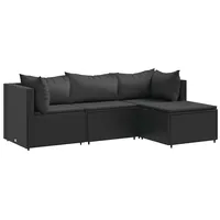 vidaXL 4-tlg. Garten-Lounge-Set mit Kissen Schwarz Poly Rattan