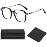 RVYEIOP 1 Paar Blaulicht filternde Lesebrille, Metall-Mode rechteckige Anti-Blaulicht-Brille, Lesebrille für Männer und Frauen.