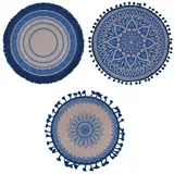 Villa D'Este Home Tivoli Tischsets, rund, 38 cm, aus Jute, Blau, 6 Stück