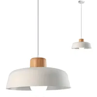 HJXDtech Moderner Minimalismus Pendelleuchte, E27 Lampenfassung, 30cm Holz & Metall Lampenschirm, Höhenverstellbar Nachhaltige LED Hängelampe für Küche Schlafzimmer Esstisch (Bianca)
