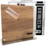 KITGENY | Design Messerblock magnetisch – Akazien Holz Messerhalter magnetisch – Rutschfester Magnet Messerhalter mit Schutzscheibe – elegant & hochwertig Messerblock magnetisch beidseitig (natur)