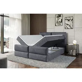 altdecor Boxspringbett mit Fußteil, H4 Matratze und Topper - 180x200 cm - BOXI3-Z - Dunkelgrau Samt - Polsterbett mit Bettkasten und Lattenrost, B... - Dunkelgrau