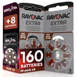 160 Hörgerätebatterien Rayovac Extra 312 mit Sound Fusion Technologie + 8 Udivita-Batterien (20+1 Blister à 8 Knopfzellen)
