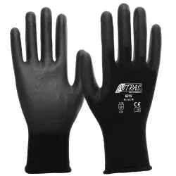 NITRAS Nylon-PU-Handschuhe, schwarz 6215-7 , 1 Paar, Größe M (7)