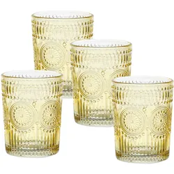 Trinkgläser Vintage mit Blumenmuster - Glas - 280ml - H: 10cm - Bohostil - gelb ...