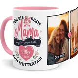 Tassenliebling® Tasse Mama mit Fotos und diversen Sprüchen personalisiert - Für die beste Mama - Rosa - Fototasse mit eigenen Bildern selbst gestalten - Muttertagsgeschenk Geburtstag