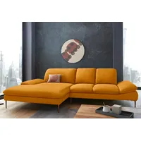 W.Schillig Ecksofa "enjoy&MORE, Designsofa, bequem, zeitlos und elegant, L-Form", gelb (brandy s37), B:310cm H:87cm T:185cm, Chenille-Flachgewebe R66 (85% Polyester, 15% Nylon);Longlife Xtra-Leder Z59: Glattleder mit modischer Prägung.